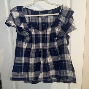 Torrid Blue and White Plaid Blouse